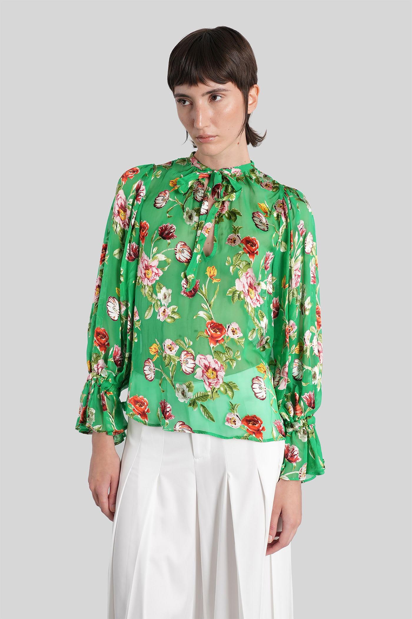alice + olivia moranne blouse in green polyester
