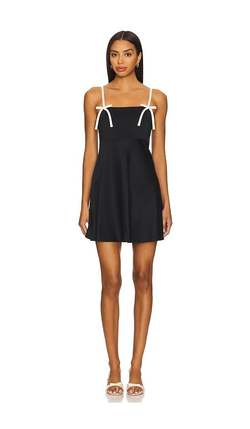 alice + olivia morgan babydoll mini dress with bow dtl in black.