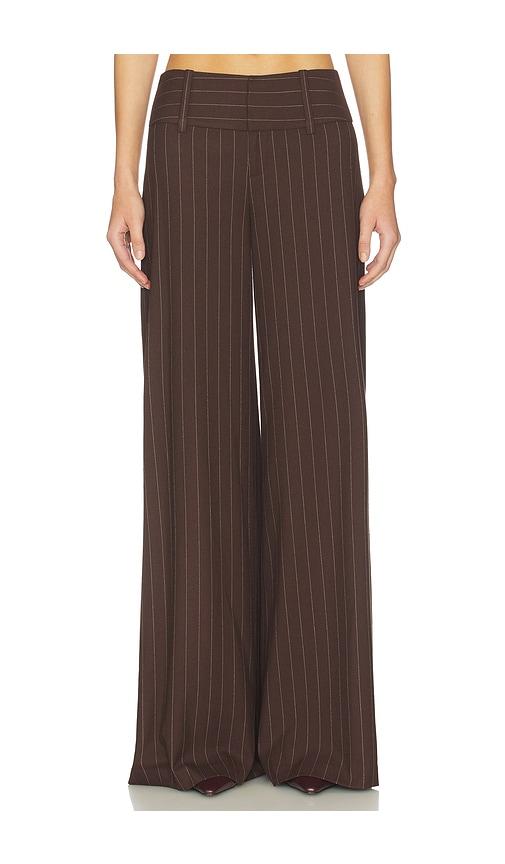 alice + olivia olivia wide leg flare pant in brown.