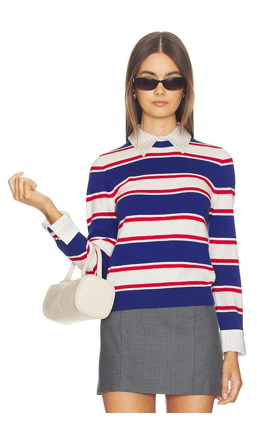 alice + olivia porla collared sweater in blue,red.