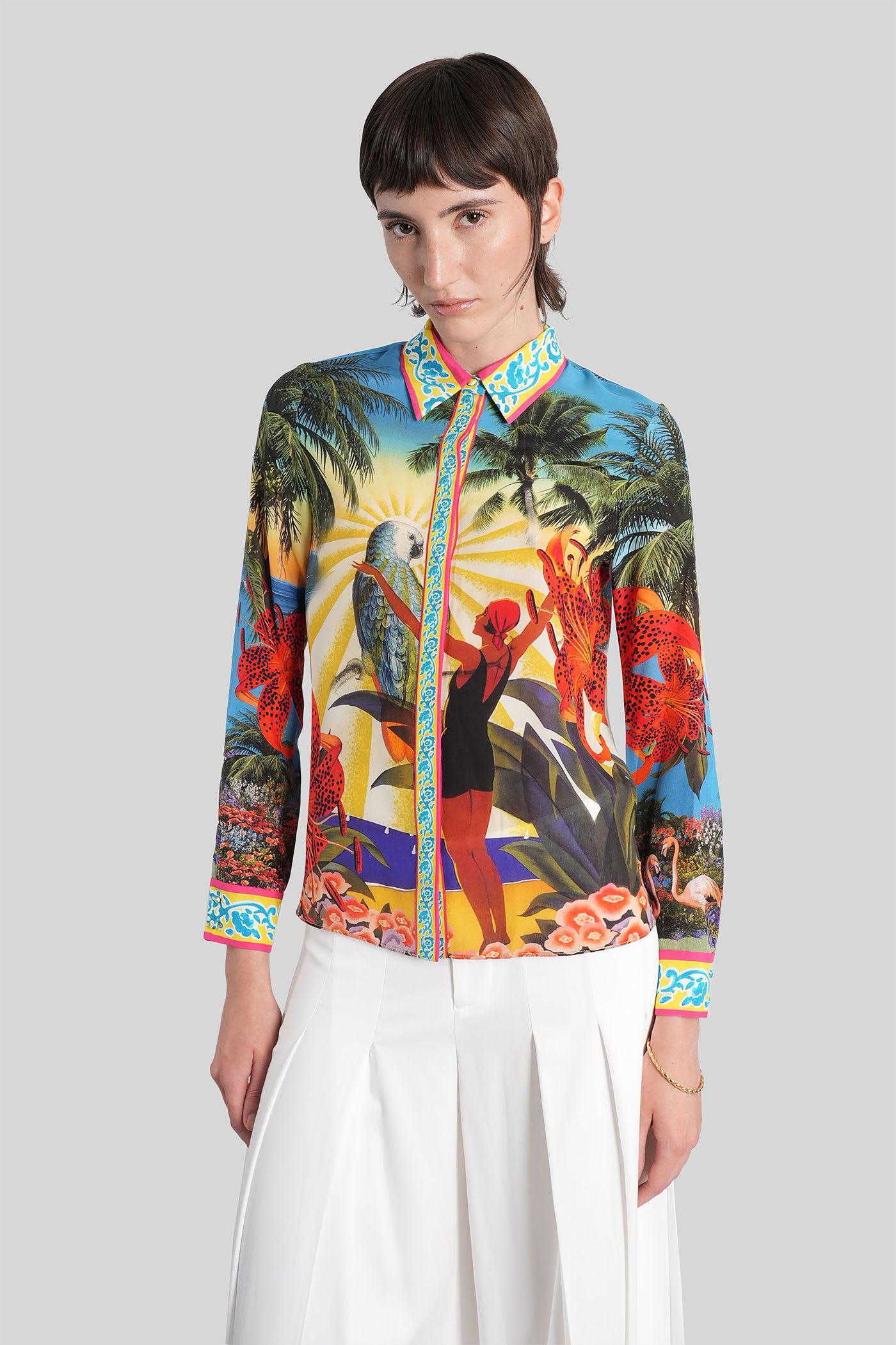 alice + olivia willa shirt in green silk