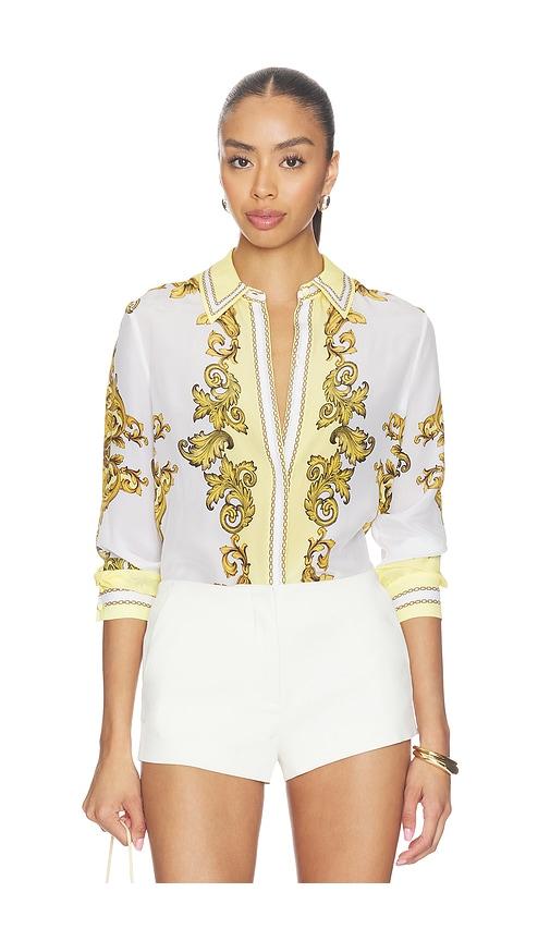 alice + olivia willa top in yellow,white.