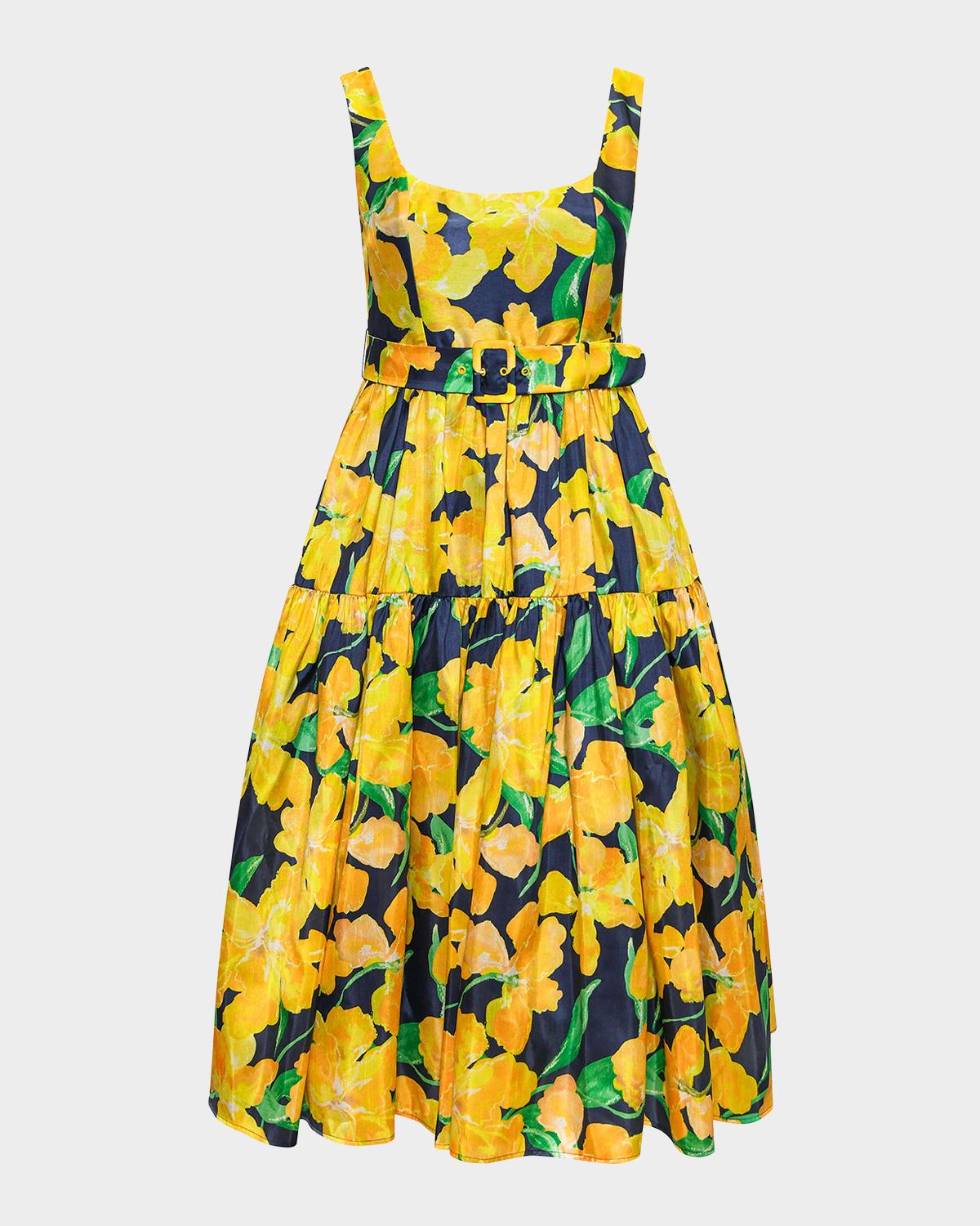 alice belted floral-print midi dress