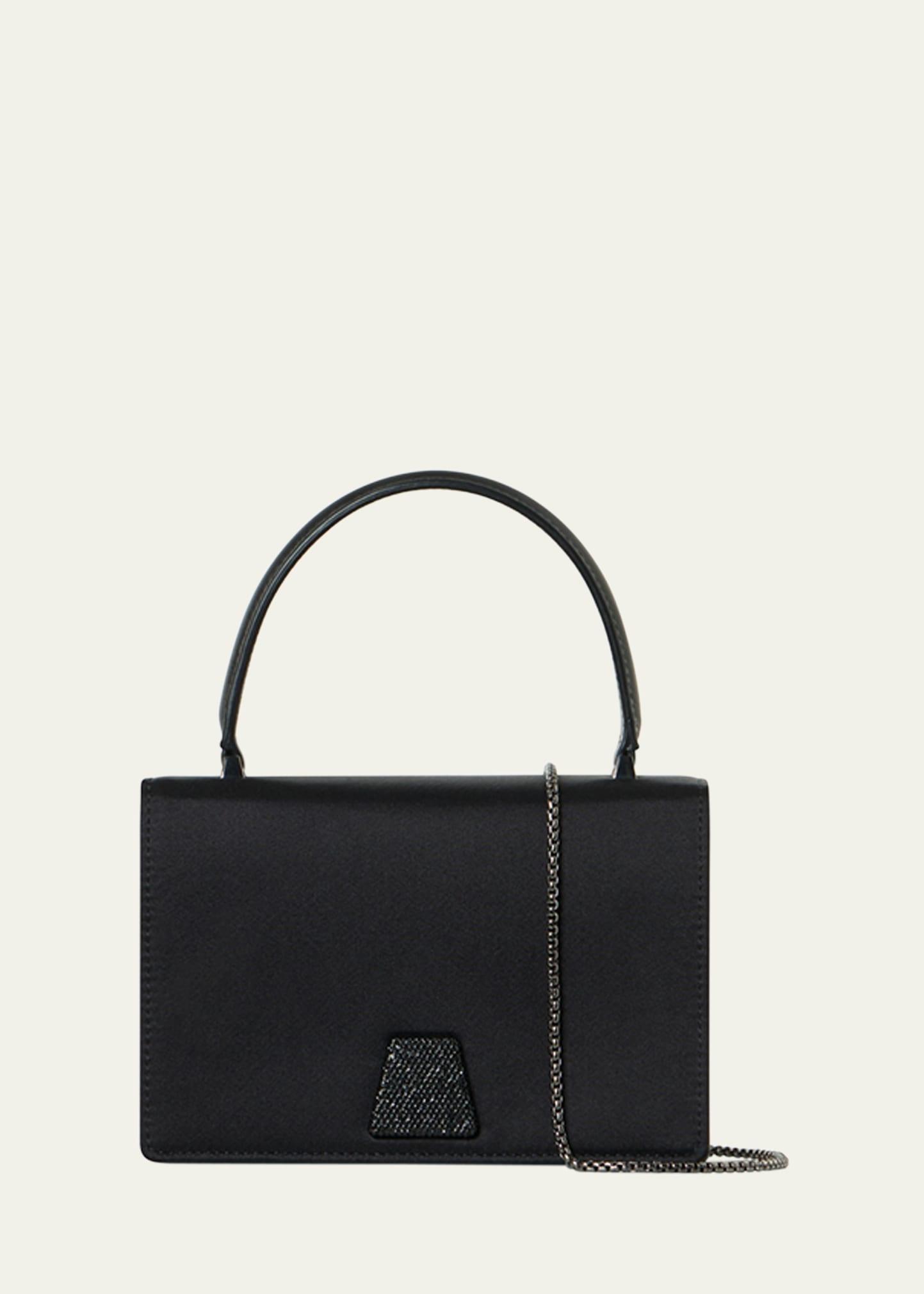 alice crystal trapezoid satin micro top-handle bag