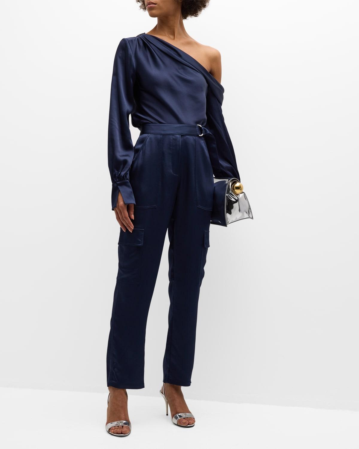 alice draped satin one-shoulder top