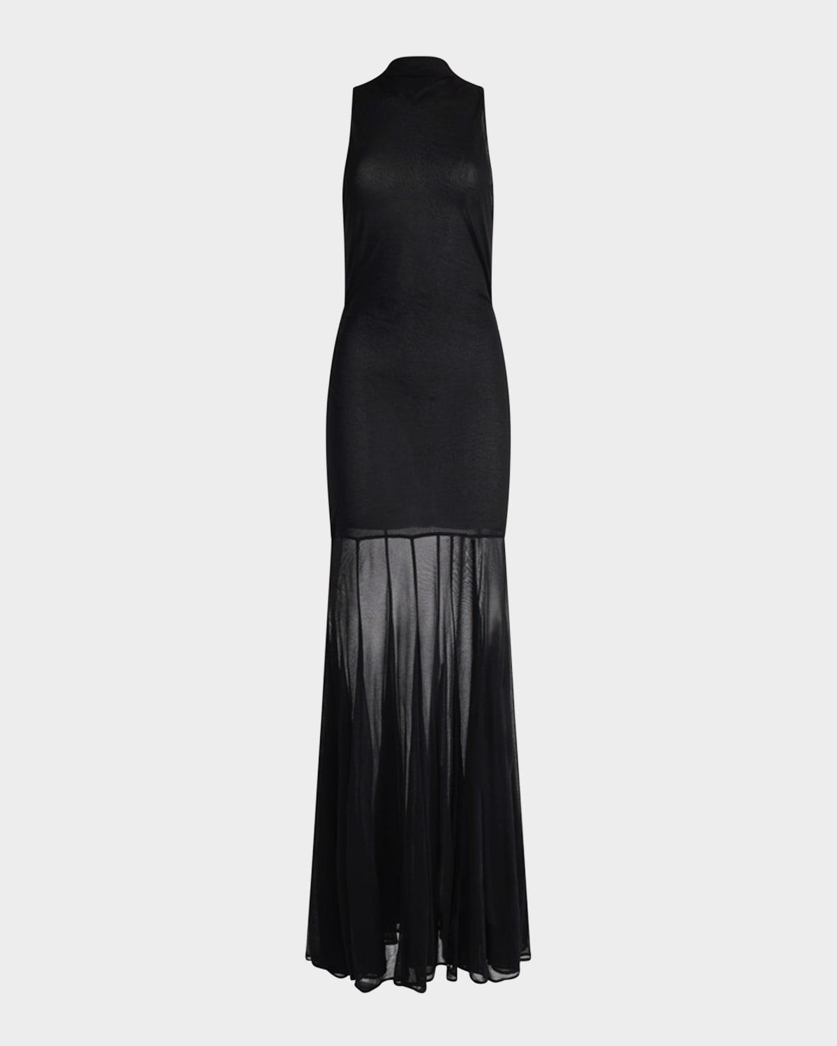 alicka turtleneck sleeveless sheer maxi dress