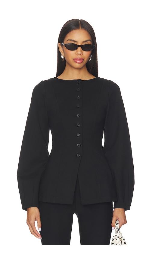 aligne bonnie ponte waisted blazer in black.