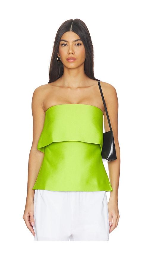 aligne felix satin strapless top in green.