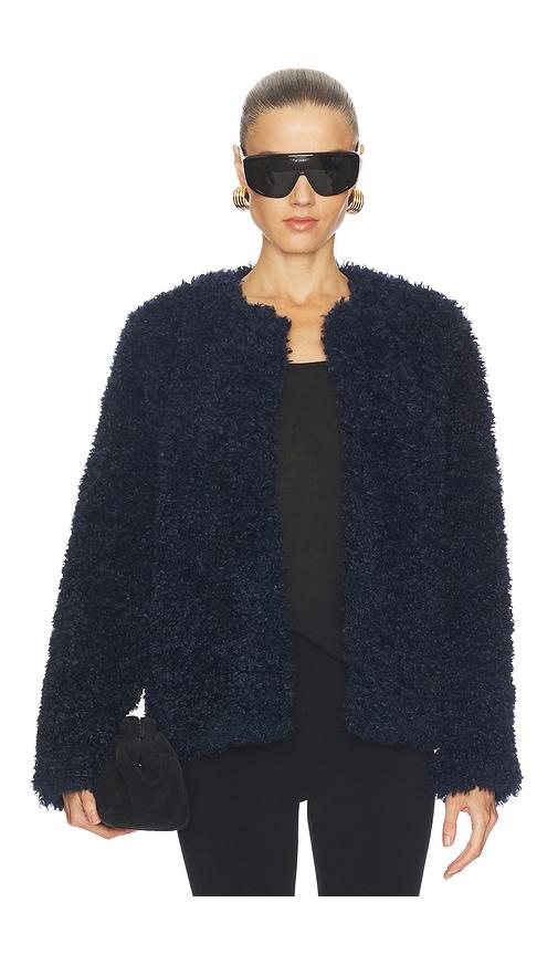aligne francie faux shearling jacket in navy.