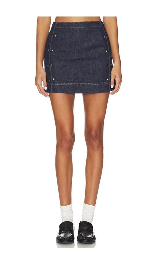 aligne hadley denim mini skirt in blue.