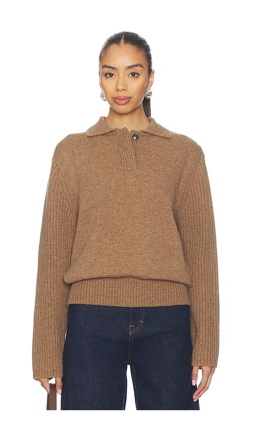 aligne jill merino rugby pullover in brown.