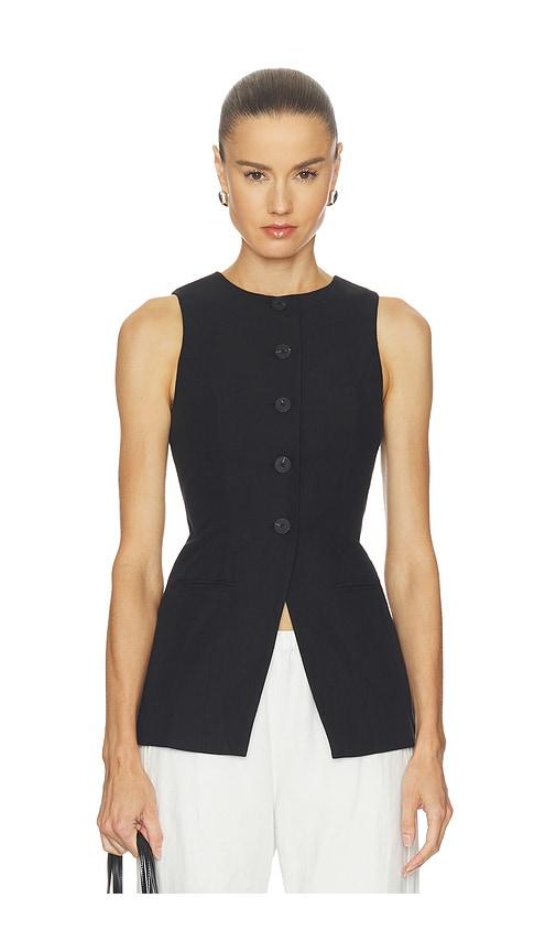 aligne leo linen mix waistcoat in black.