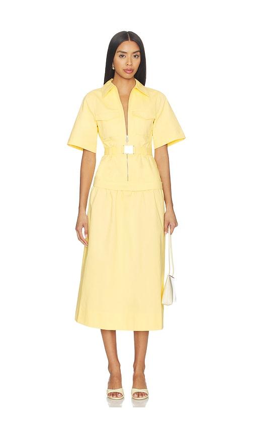 aligne pearl belted dress in yellow.