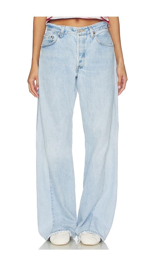 aligrace retro oversized wide leg jeans in blue.