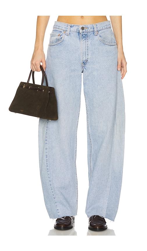 aligrace vintage barrel undone jeans in blue.