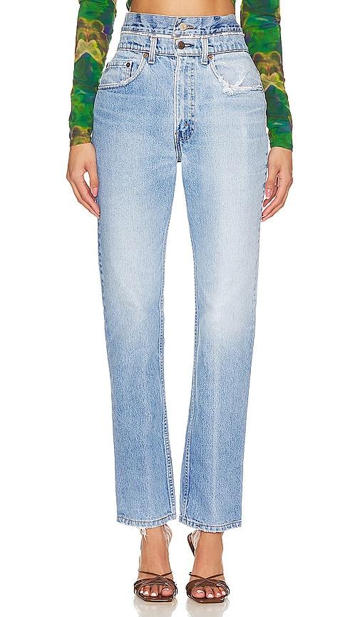 aligrace vintage double waist jeans in denim-light.