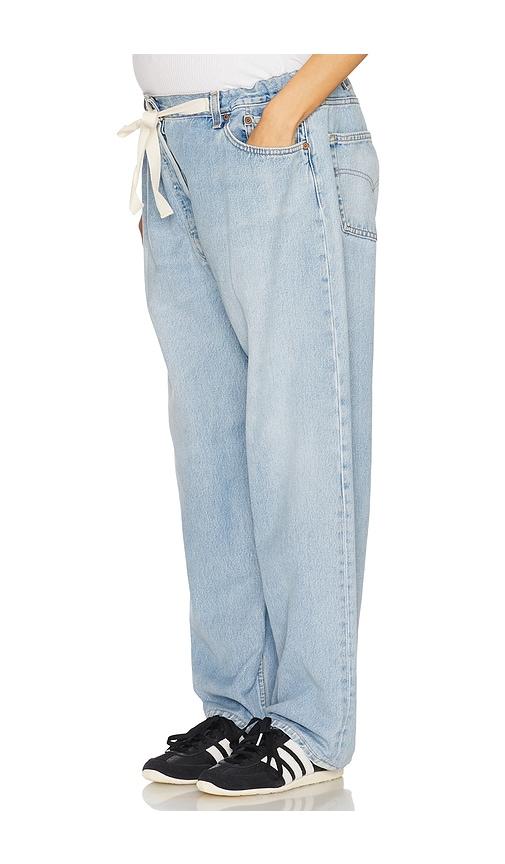 aligrace vintage drawstring maternity jeans in blue.