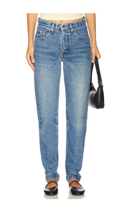 aligrace vintage high rise slim straight jean in blue.