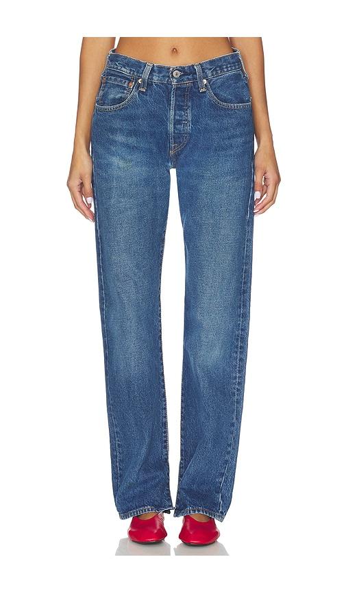 aligrace vintage relaxed split jeans in blue.