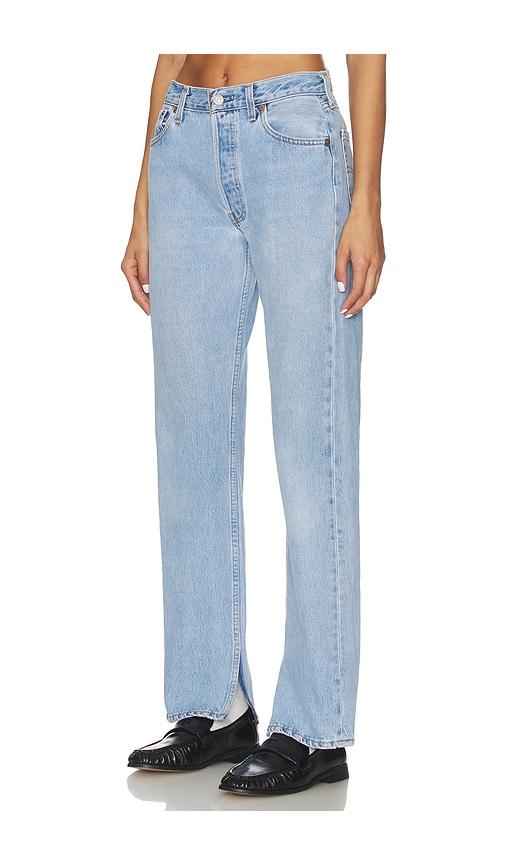 aligrace vintage relaxed split jeans in blue.