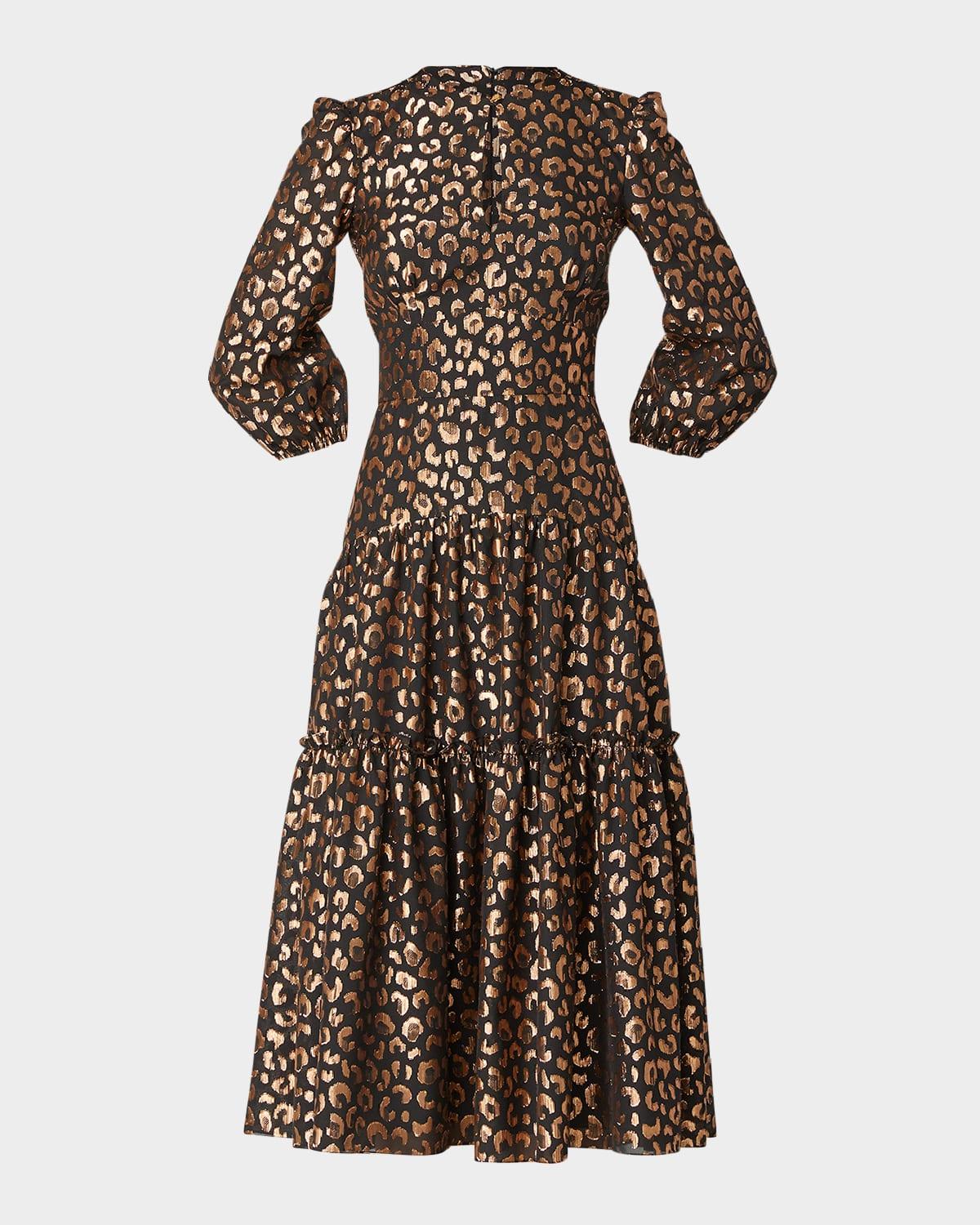 alina tiered cutout metallic midi dress