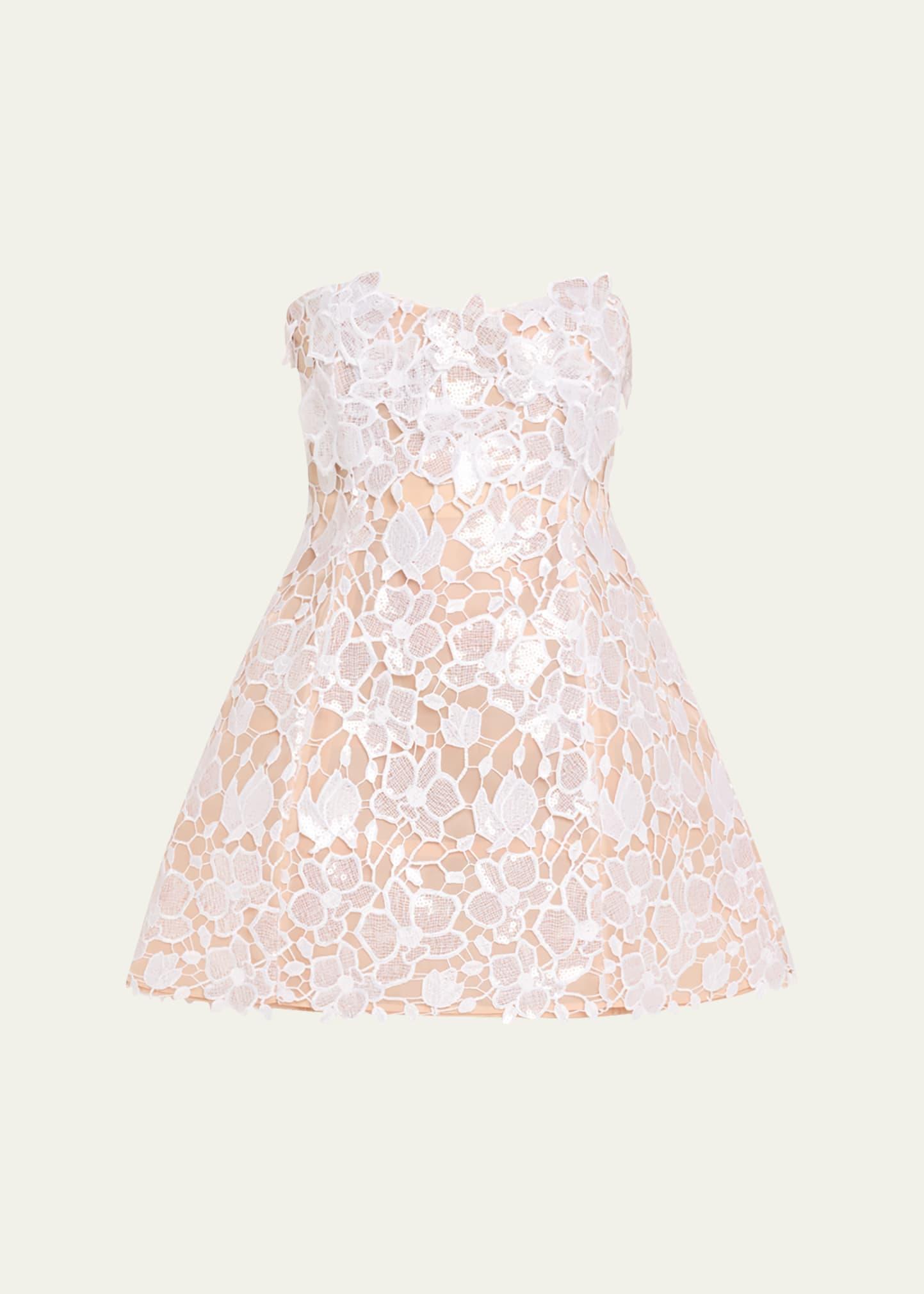 alira strapless sequined lace mini dress