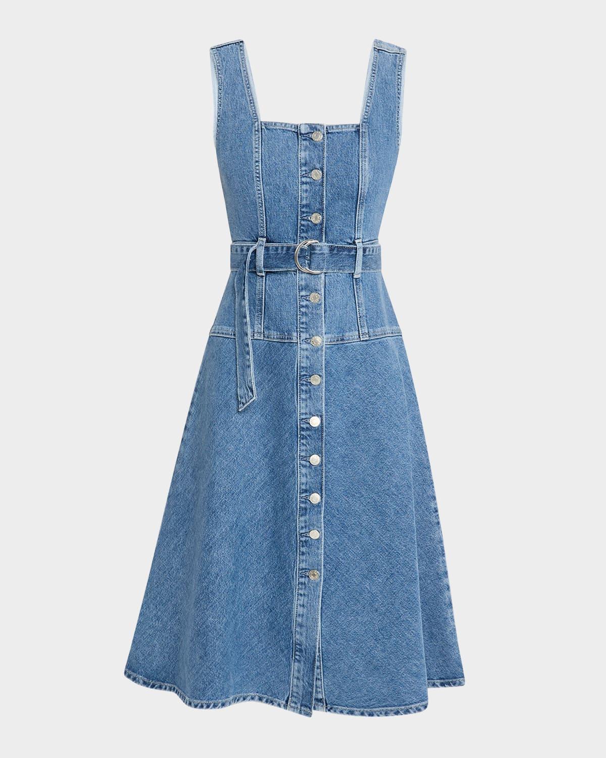 aliso belted denim midi dress