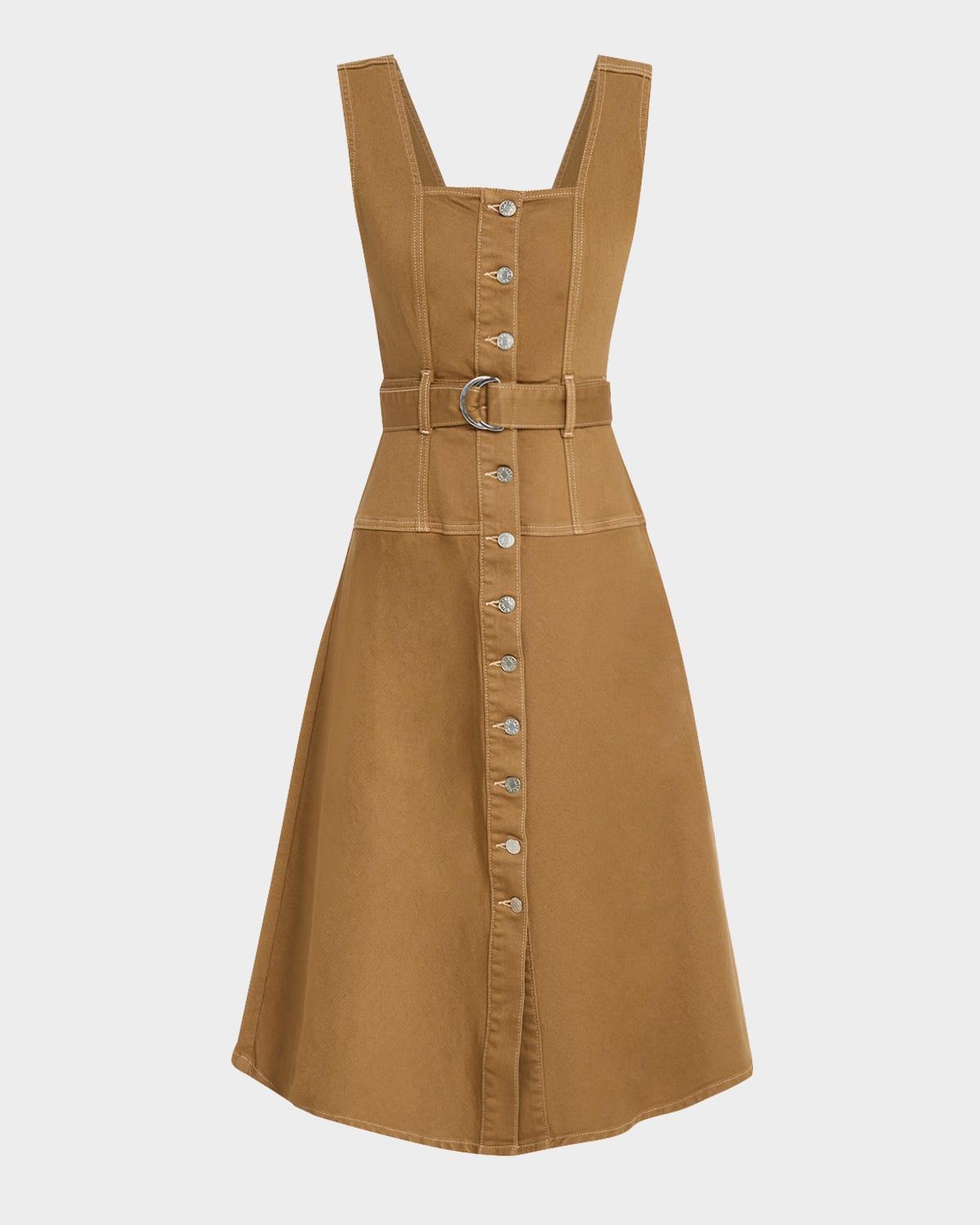 aliso belted denim midi dress