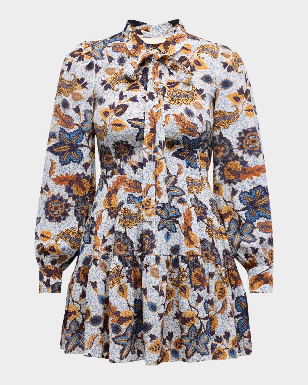 aliya printed long-sleeve mini dress