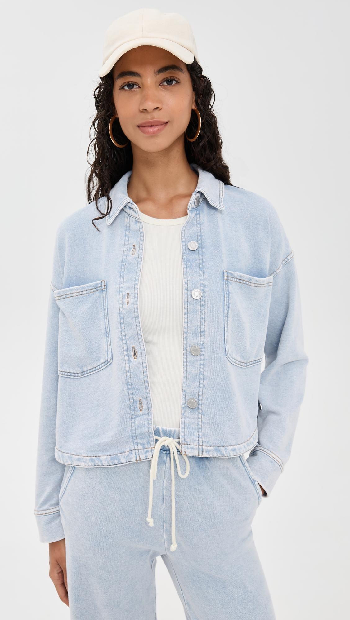 all day cropped knit denim jacket