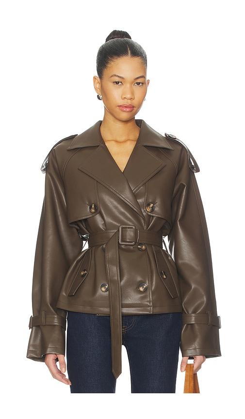 all the ways ahmeira faux leather jacket in brown.