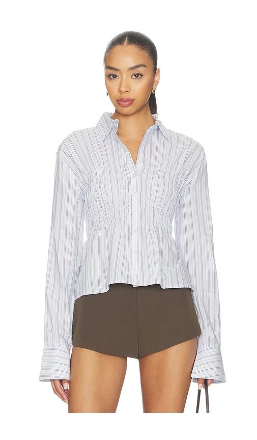 all the ways annie button up top in baby blue.