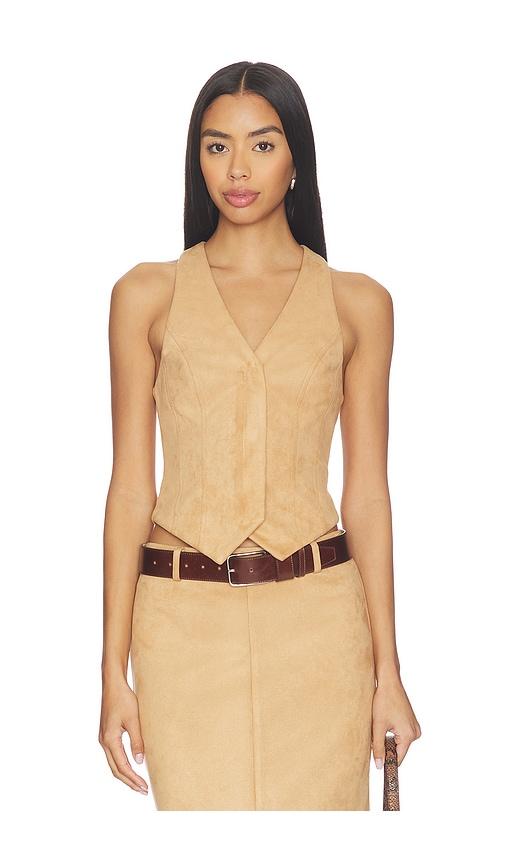 all the ways bailey faux suede vest in beige.