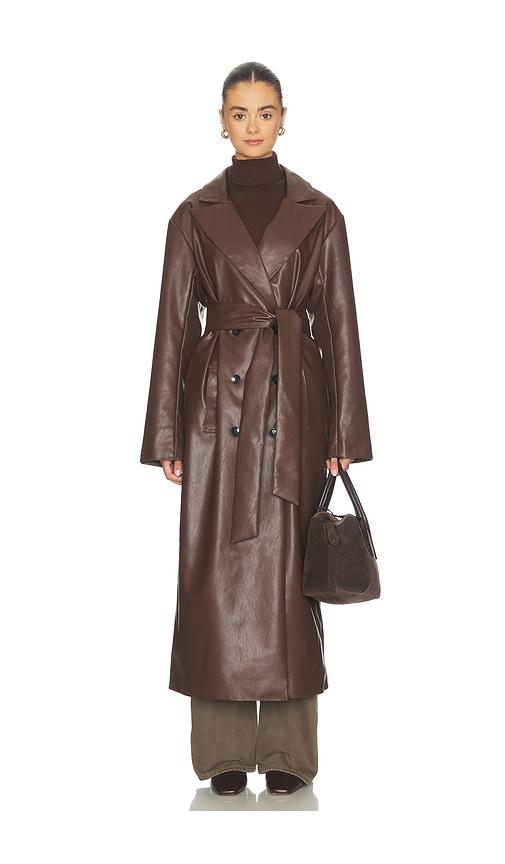 all the ways carey faux leather trench in brown.