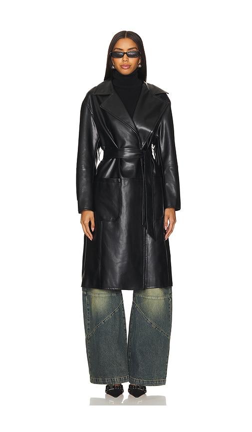 all the ways claire faux leather trench in black.
