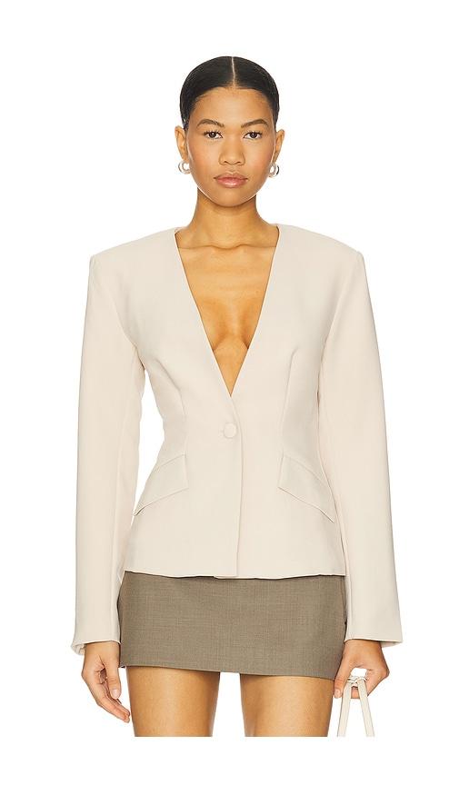 all the ways elizabeth deep v blazer in nude.