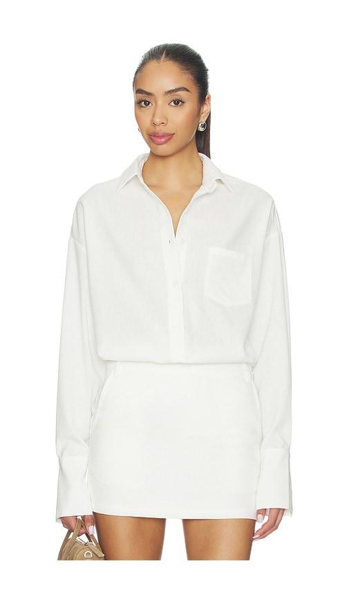 all the ways greta button up top in white.