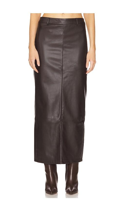 all the ways kayla faux leather skirt in chocolate.