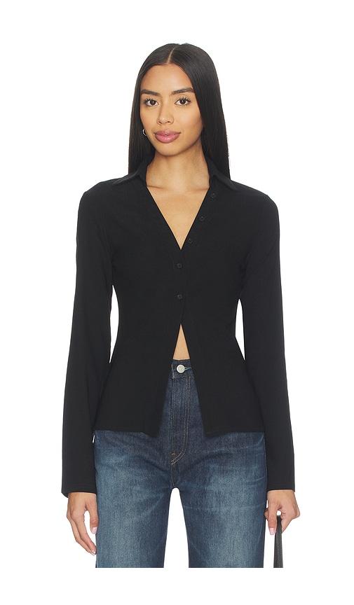 all the ways madeline button front top in black.