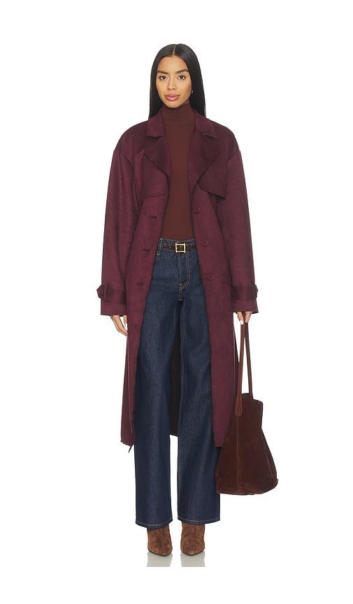 all the ways moxie faux suede coat in wine.