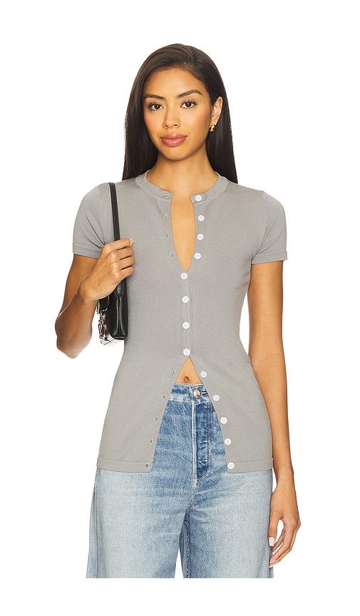 all the ways samantha button up top in light grey.