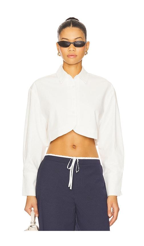 all the ways tara button up top in white.