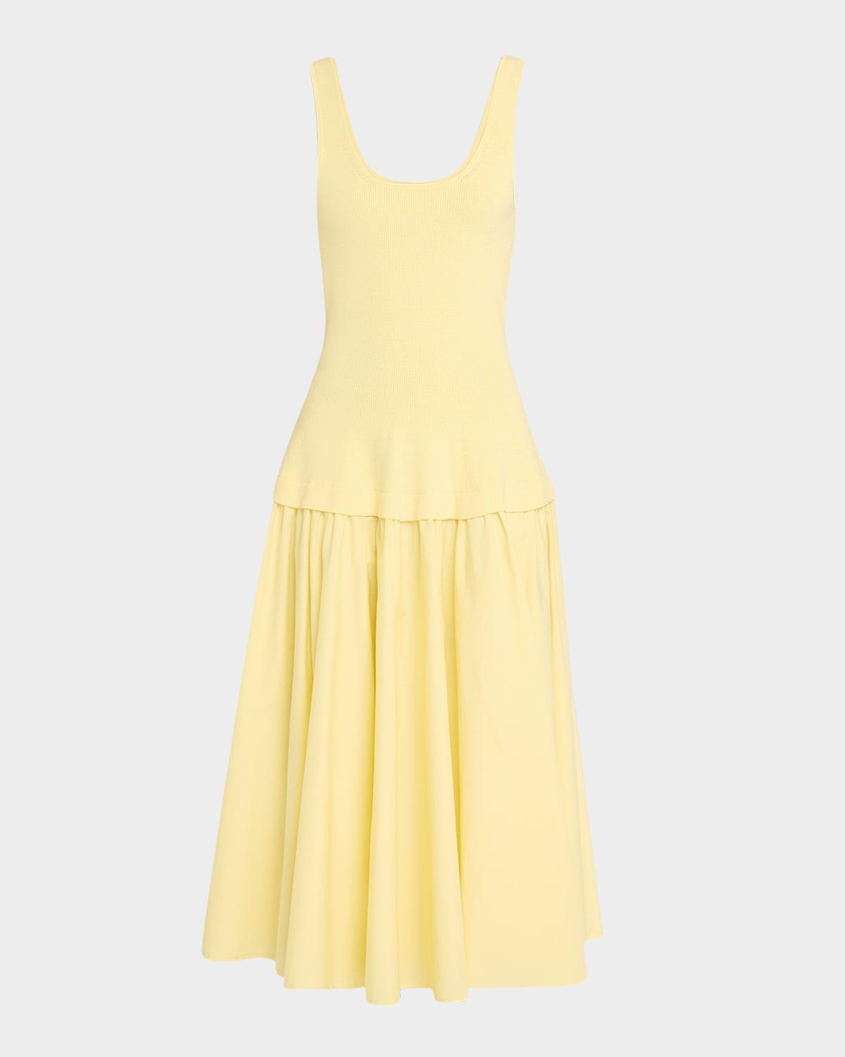 allana sleeveless drop-waist combo midi dress