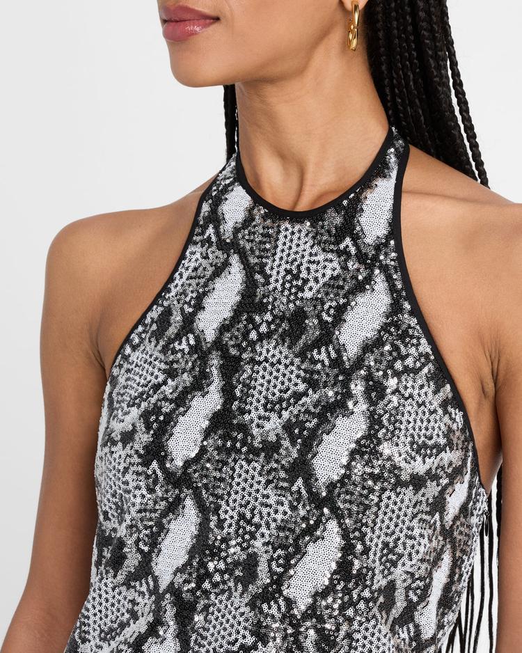 allany sequined halter mini dress