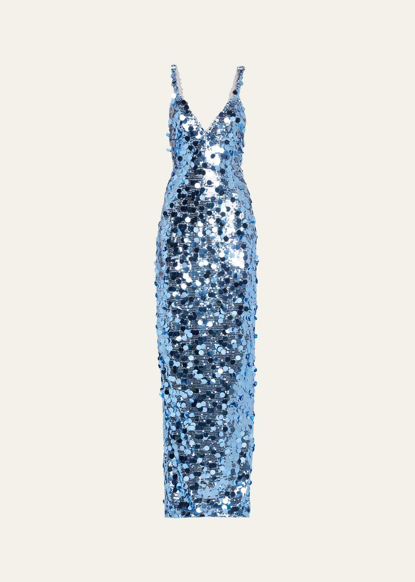 allegra deep v-neck sequin column gown