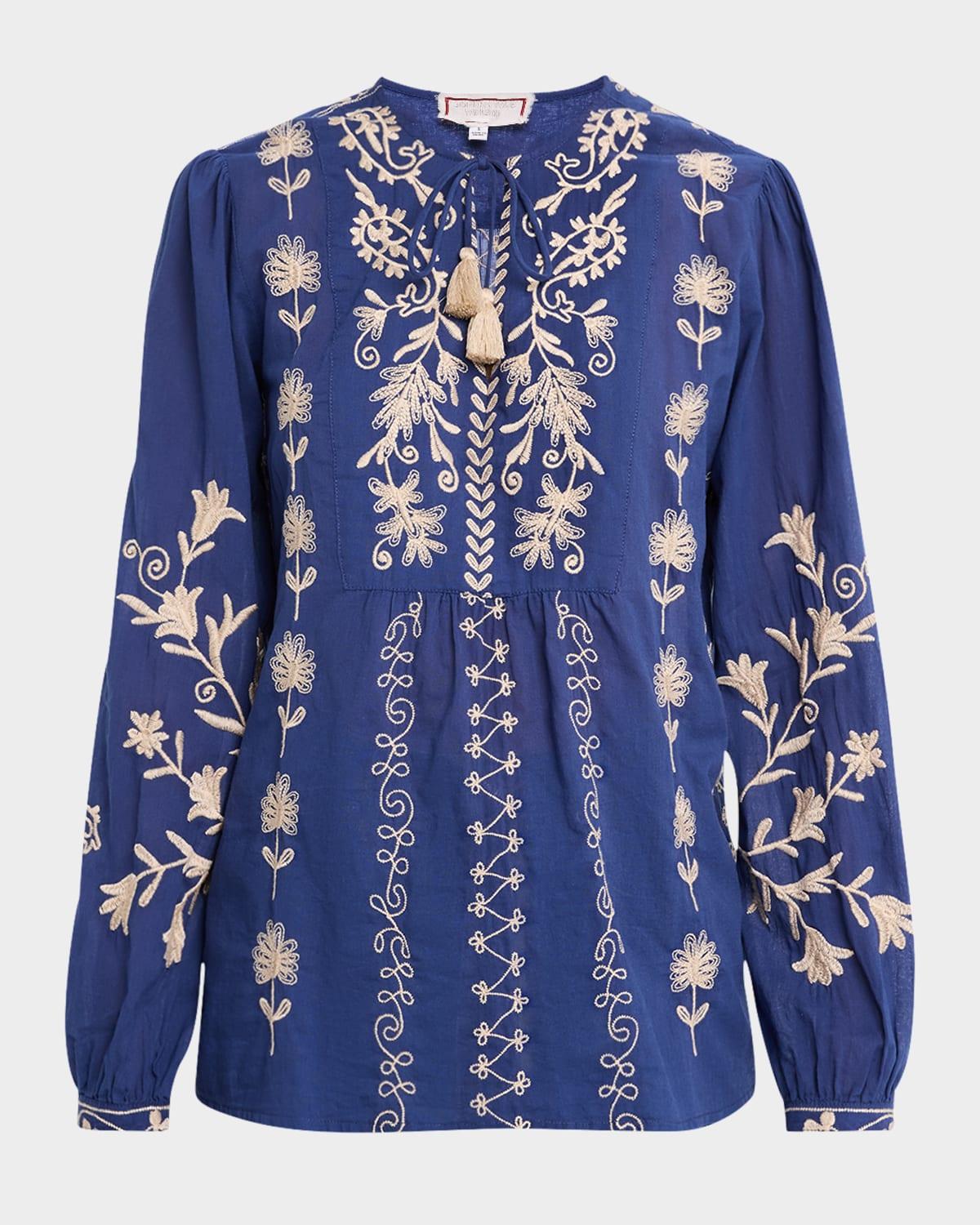 allison floral-embroidered cotton blouse