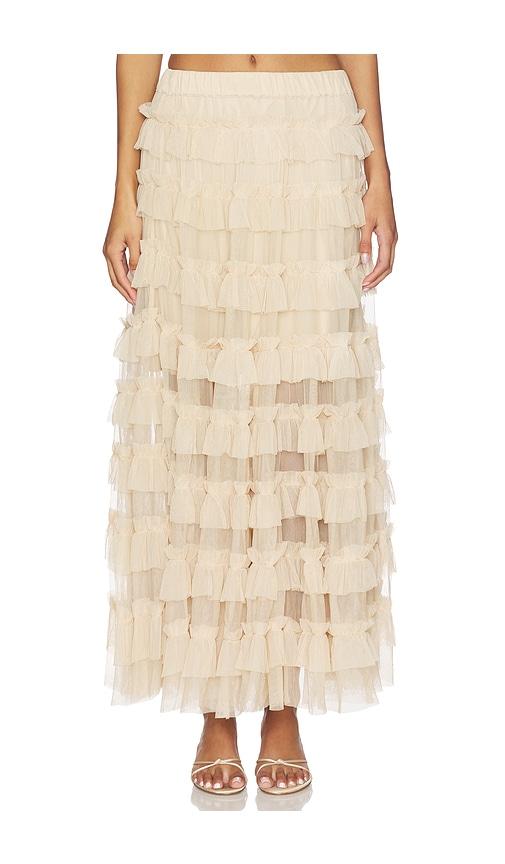 allsaints aude ruffle skirt in nude.