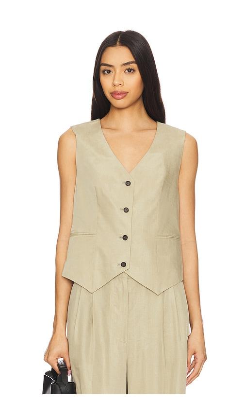 allsaints averie ten waistcoat in sage.
