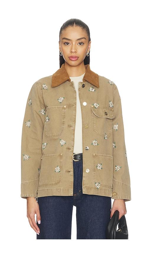 allsaints bex denim jacket in tan.