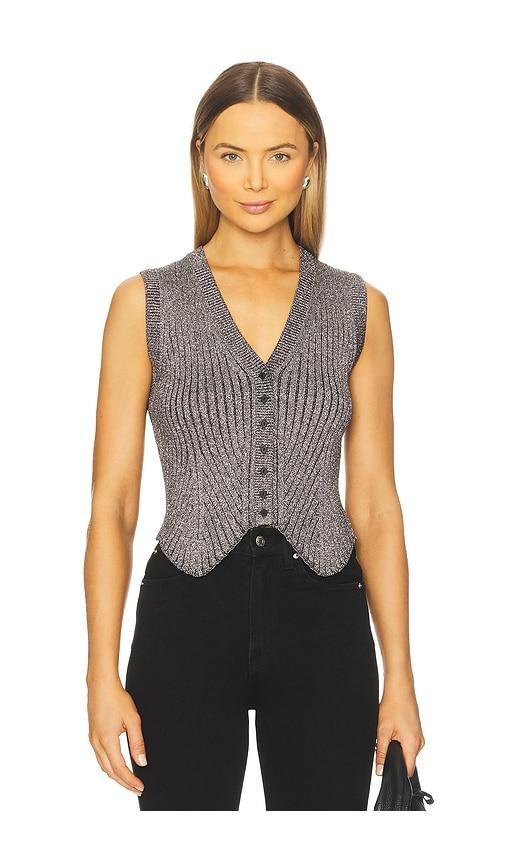 allsaints cruz shine waistcoat in metallic silver, grey.